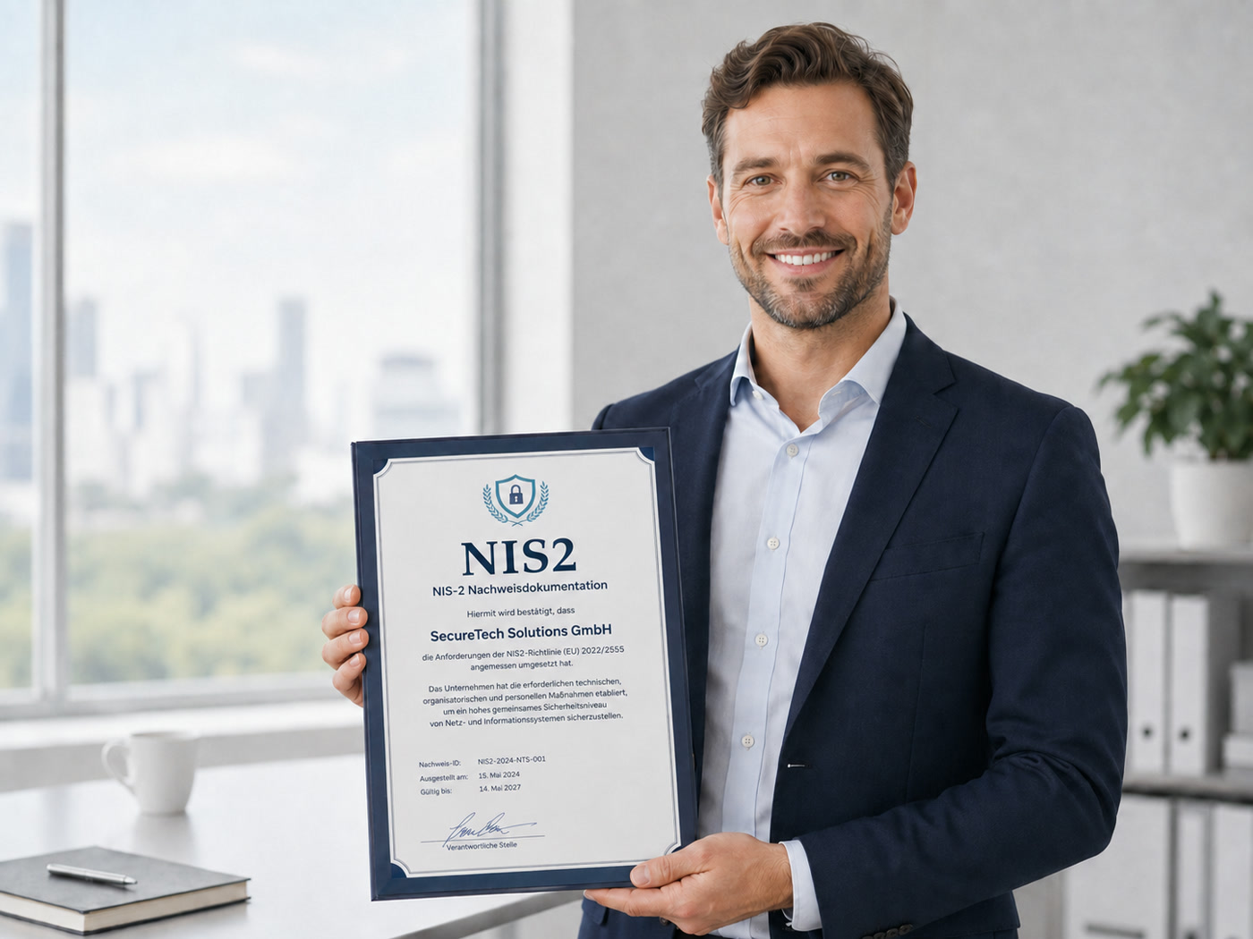 Fachmann mit NIS-2-Nachweisdokument